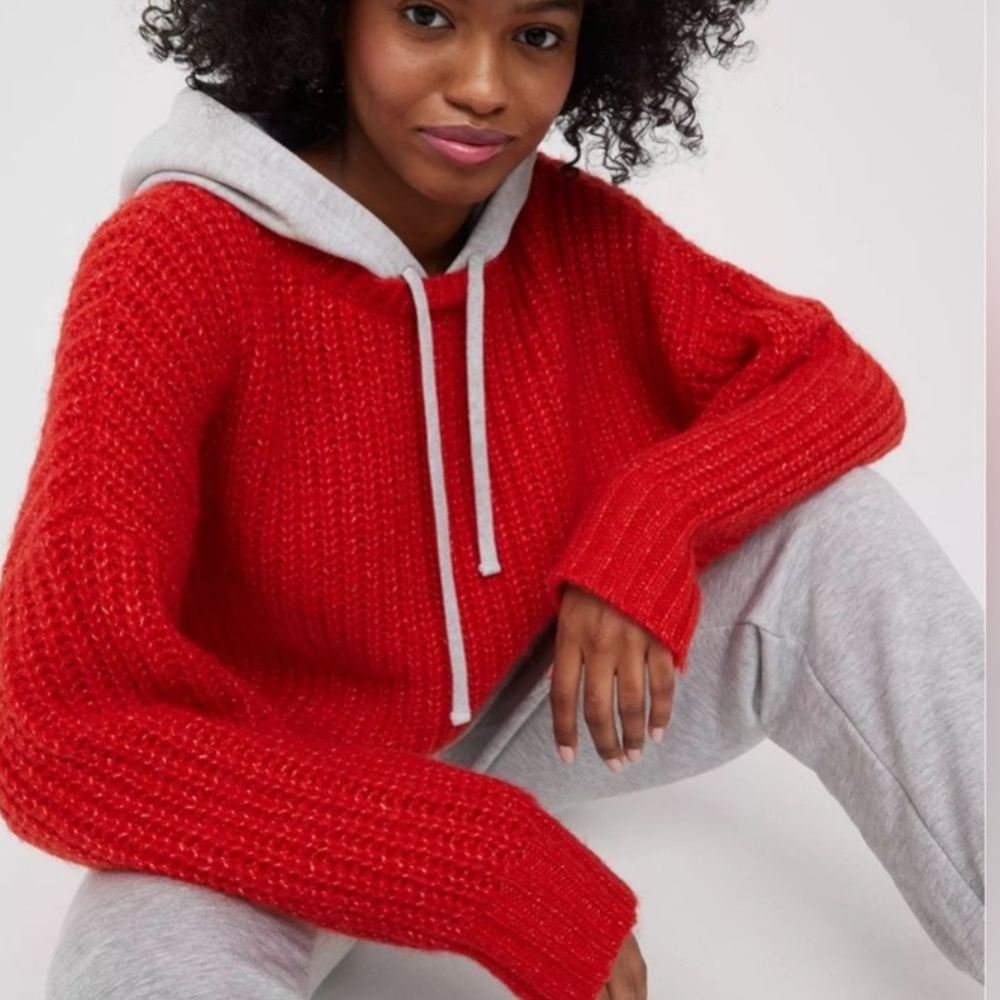 Aerie Red Knit Sweater with Gray Hoodie